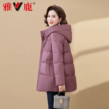 雅鹿妈妈羽绒服短款中老年女2023冬季新款连帽冬装加厚保暖外套潮商品大图