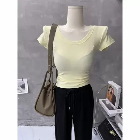 自制～氧气辣妹短袖T恤女基础款百搭紧身短款上衣打底夏2022潮品图片