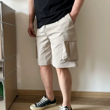 DAEVU夏季大码男装浅卡其薄料舒适胖子加肥加大男士休闲工装短裤图片