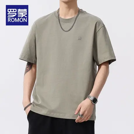 罗蒙男士纯棉短袖T恤薄款宽松2025新款重磅美式纯色体恤上衣男装图片