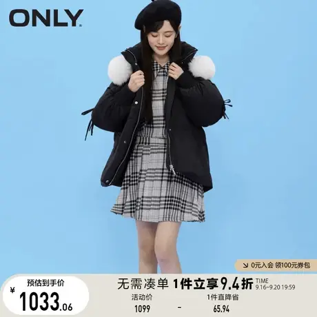 ONLY奥莱冬季90白鸭绒狐毛领短款宽松连帽羽绒服女商品大图