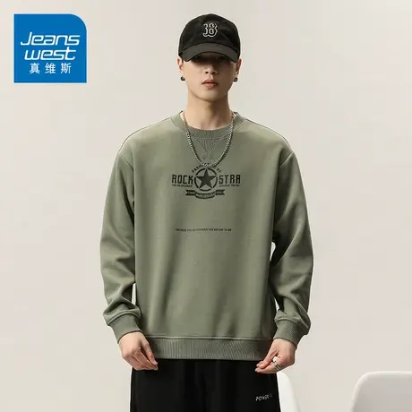 KZ真维斯春季卫衣男生打底衫圆领高端潮牌套头长袖上衣服男春秋款图片