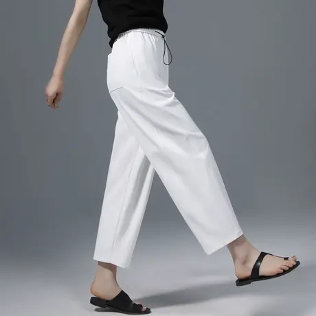 宽松显瘦休闲裤女2025新款夏季薄款白色裤子小个子高腰九分哈伦裤商品大图