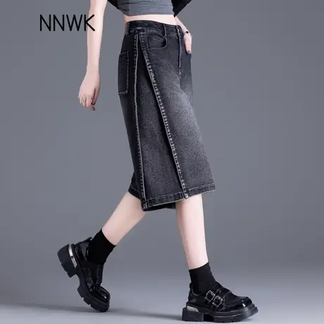 6分牛仔短裤女夏薄款2025新款宽松显瘦直筒中裤黑色a字阔腿五分裤商品大图