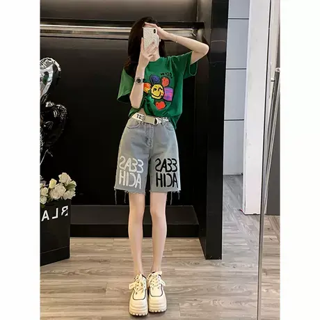 2025新款设计感宽松美式纯棉短袖t恤女夏季上衣遮肚子正肩体恤潮商品大图