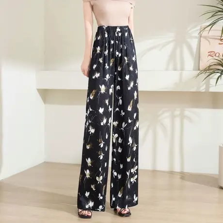 时尚气质休闲裤2024年夏季新款女高腰显瘦通勤碎花直筒爆款长裤商品大图