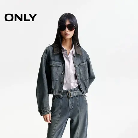 ONLY2025夏季新款酷飒拼接翻领不对称装饰口袋落肩牛仔外套女商品大图