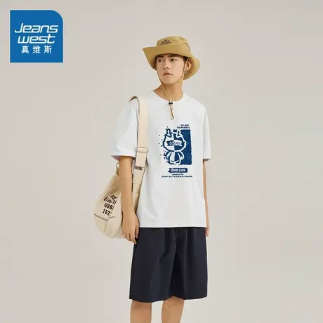 JR真维斯男装短袖T恤 2025新款纯棉透气宽松圆领时尚印花短袖上衣图片