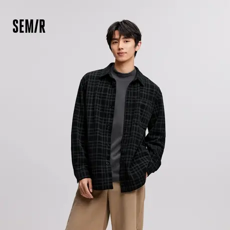 [商场同款]森马长袖衬衫男2024冬季新款肌理感灯芯绒外套情侣百搭图片