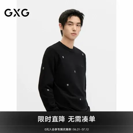 2024冬季新品GXG男士包芯纱精致刺绣宽松潮搭针织衫毛衣男商品大图