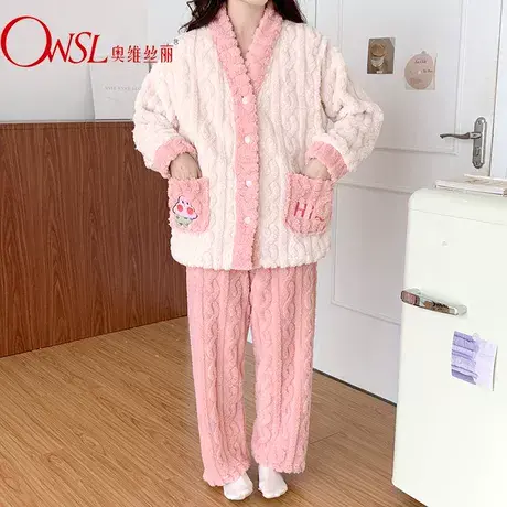 珊瑚绒月子服冬季产后哺乳装女怀孕期大码孕妇睡衣秋冬款商品大图