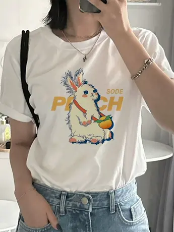 白色仿棉短袖t恤女2023新款胖mm夏季今年流行漂亮洋气减龄上衣服商品大图