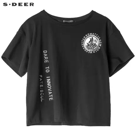 sdeer圣迪奥女夏新款休闲前卫字母图案圆领短袖T恤S18280113图片