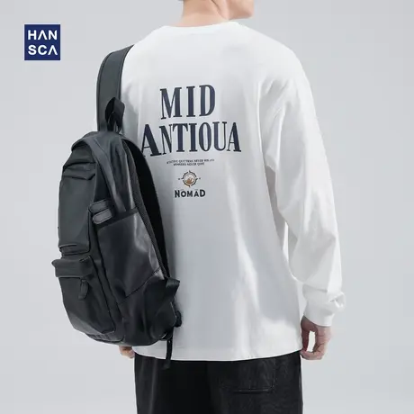 hansca 卫衣男士春季日系重磅潮牌纯棉青少年慵懒宽松休闲长袖t恤商品大图