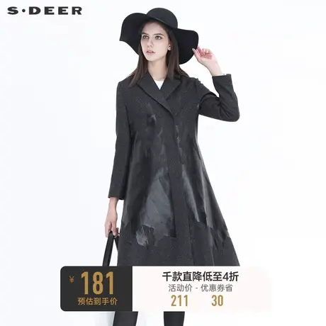 sdeer圣迪奥冬季女装平驳领胶印不规则条纹长款毛呢大衣S20481854图片