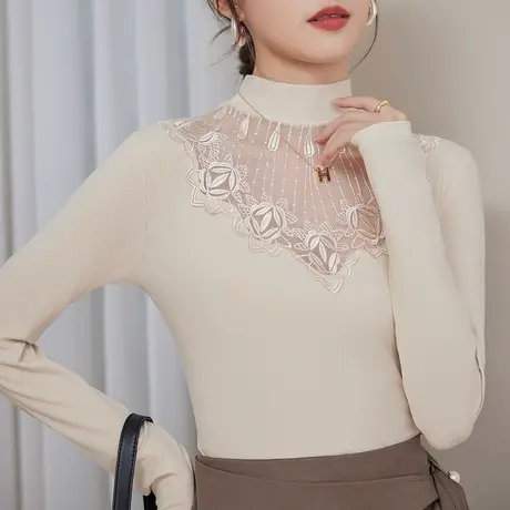 五公主气质蕾丝打底衫女新款秋冬高领洋气小衫妈妈内搭减龄上衣薄图片
