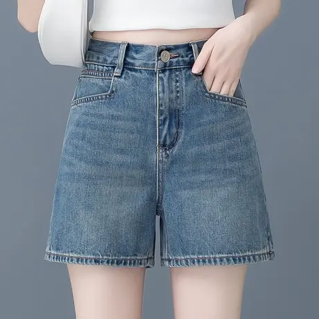 牛仔短裤女宽松2025年夏季新款高腰显瘦A字阔腿裤四分裤外穿热裤商品大图