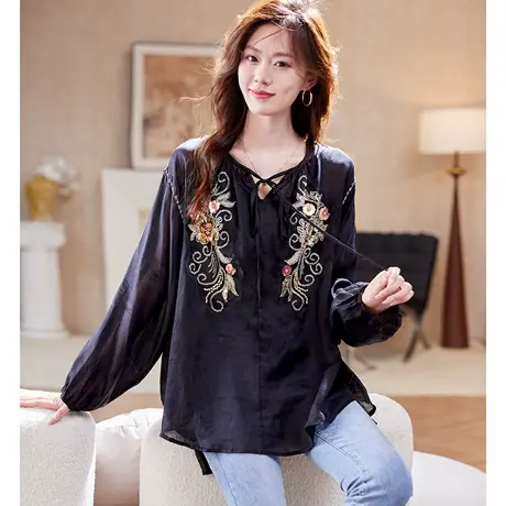 宝诗黎【新品价228元】V领钉珠亮片长袖衬衫APC1032商品大图