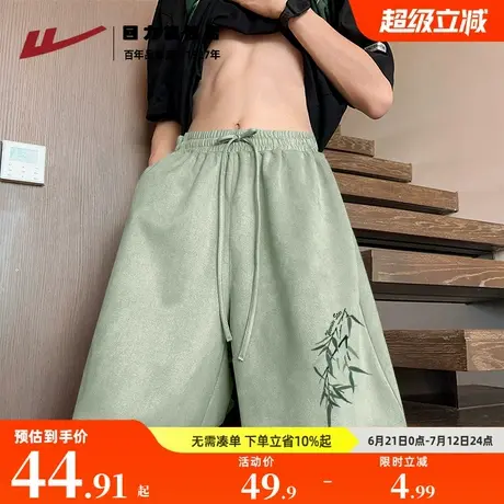 回力麂皮绒男士短裤夏季抽绳运动五分裤子男生美式复古抗皱中裤K图片