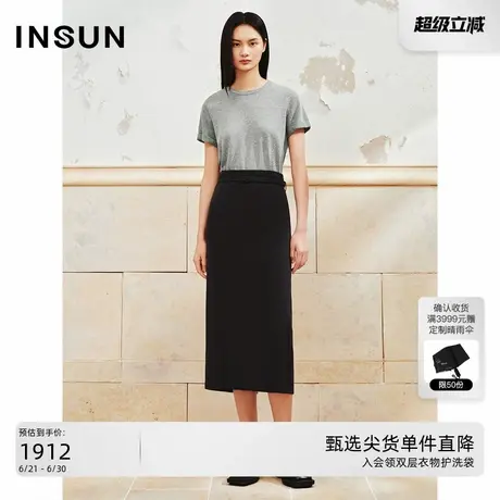 INSUN恩裳夏装休闲圆领冰丝灰色针织衫商品大图