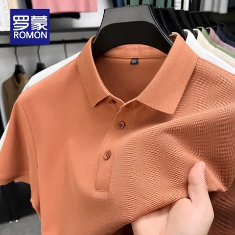 罗蒙男士短袖POLO衫夏季薄款2025新款宽松翻领休闲简约带领T恤男图片