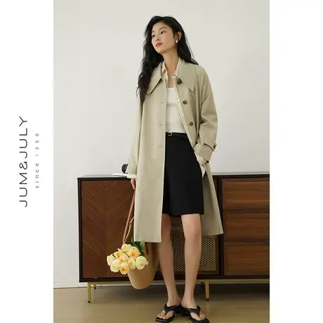 嘉茱莉韩版中长款卡其风衣女2025春季新款上衣单排扣简约休闲外套商品大图