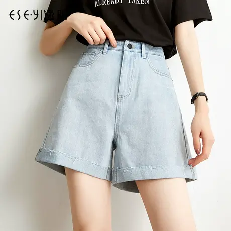 逸阳女裤2025新款夏牛仔短裤高腰宽松直筒韩版翻边薄款三分裤4285商品大图