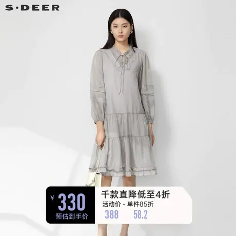 【直播间专属】sdeer圣迪奥甜美木耳边系带长袖连衣裙S232Z12J6图片