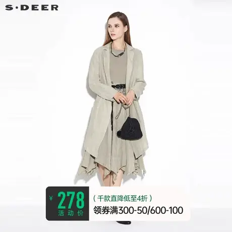 sdeer圣迪奥女夏装开衫薄款西装领撞色印花亚麻开襟外套S21282202🗄商品大图