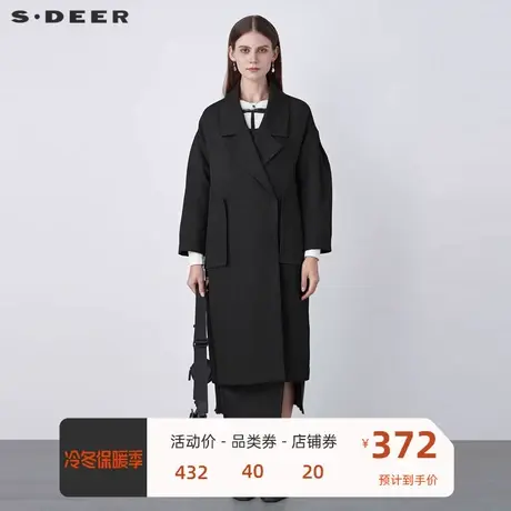 sdeer圣迪奥女装西装领大口袋茧型长款大衣S22161803🔄商品大图