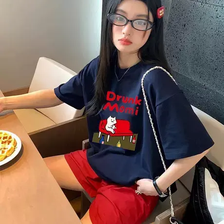 2025年爆款小衫美式复古短袖t恤春夏设计感宽松纯棉小个子正肩衣图片