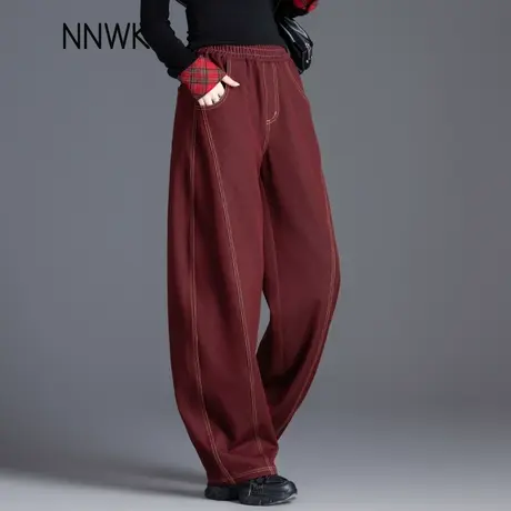 安可拉红休闲裤女2025春秋新款阔腿镰刀裤宽松垂感高腰西装长裤子商品大图