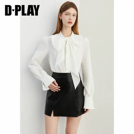 DPLAY秋季日常白色衬衫蝴蝶结系带百搭宽松长袖衬衫上衣女图片
