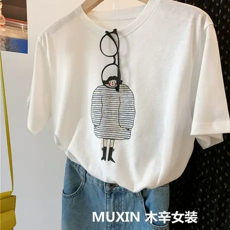 女孩印花夏季薄款雪花棉微宽松百搭舒适柔软清凉感短袖T恤衫上衣商品大图
