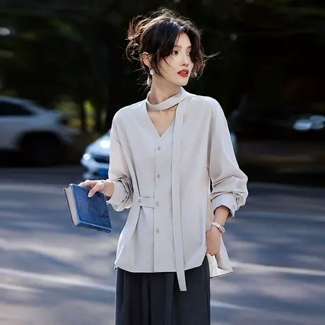 时尚气质名媛风淑女长袖衬衫女士2025年春季新品百搭设计感上衣商品大图