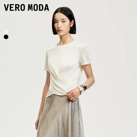 Vero Moda奥莱T恤女2025夏季新款丝光质感面料交叉设计短袖百搭商品大图