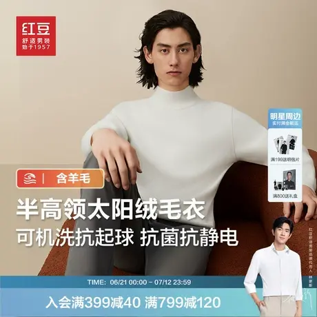 【半高领太阳绒】红豆毛衣男款冬季新款加绒保暖针织衫打底衫图片