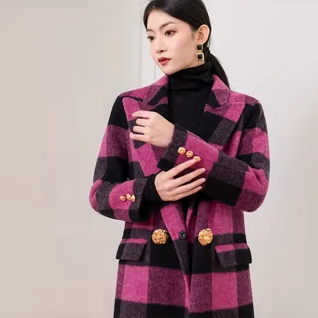 希区瑞普高级感时髦洋气格子双面呢大衣宽松中长款羊毛呢外套女冬图片