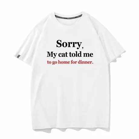 秀洛我的猫告诉我回家吃饭了文字恶搞夏季短袖T恤男女同款情侣装商品大图