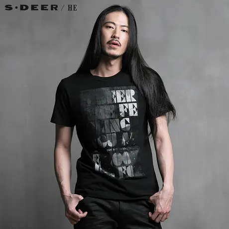 sdeerhe圣迪奥男装个性时尚粗糙斑驳印花纯棉短袖T恤H15270138图片