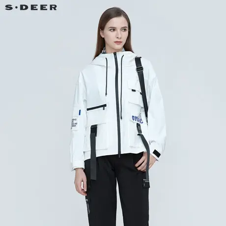 sdeer圣迪奥春秋装个性连帽字母飘带工装短款外套S21182219图片