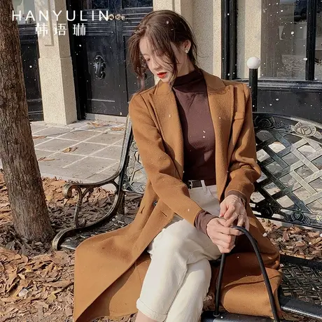 韩语琳双面羊绒大衣女加厚夏季新款韩版宽松赫本风中长款毛呢外套图片