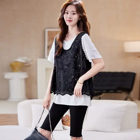 宝诗黎【新品价208元】两件套刺绣马甲T恤AEU2018商品大图