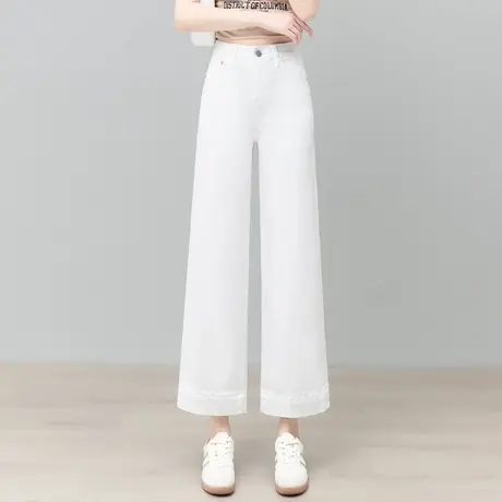 白色牛仔直筒裤女2025夏季高腰显瘦阔腿裤宽松轻薄百搭窄版九分裤商品大图