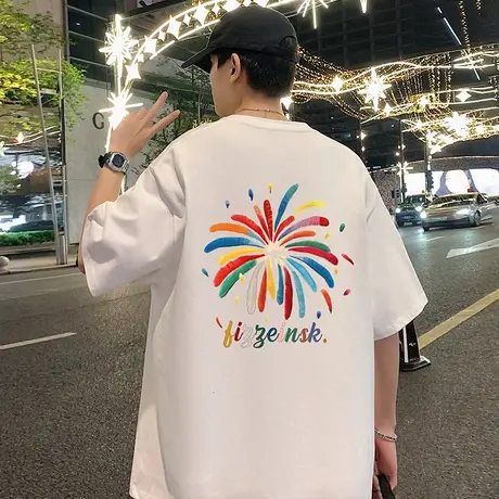 短袖t恤男夏季新款美式潮牌半袖宽松重磅纯棉上衣冰丝打底体恤衫图片