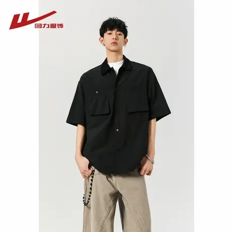 回力POLO领短袖T恤男夏季薄款2025新款宽松痞帅男生工装休闲衬衣商品大图
