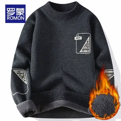 罗蒙秋冬季毛衣男2025年新款宽松加绒加厚保暖毛衫男士打底针织衫商品大图