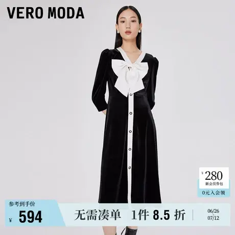 Vero Moda奥莱连衣裙春秋新款小香风优雅V领时髦七分袖长裙子流行商品大图