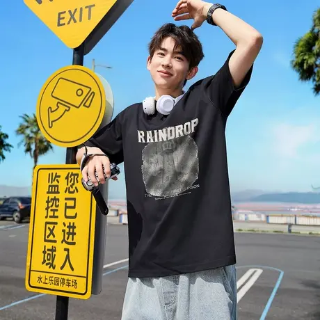 唐狮夏季新款男短袖T恤大图案宽松圆领上衣半袖美式潮流内搭衫t商品大图