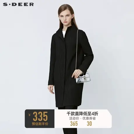 sdeer圣迪奥冬季时尚立领肌理黑色长款风衣外套S21481701🦊商品大图